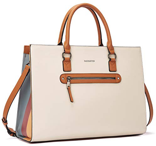 BOSTANTEN Leder Aktentasche für Damen 15.6 Zoll Laptop-Schultertaschen Frauen Handtaschen Businesstasche Vintage Umhängetasche Beige