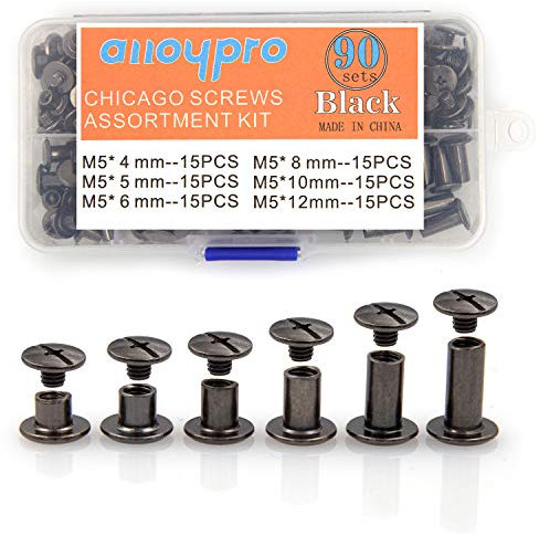 Alloypro Chicago-Schrauben, sortiertes Set, 6 Größen, Rotgussmetall, Ledernieten, 3/16 (5 mm), Schraubennieten, Kreuzschlitz, Buchbinderücken, Nagelnieten, Chicago-Schrauben für DIY-Lederhandwerk (5 x