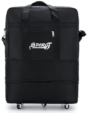 Radefasun Small Size Expandable Extra Travel Oxford Duffel Bag with Wheels Waterproof Lightweight Traveling Foldable Suitcase Black