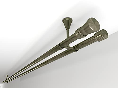 Tom'Shop Gardinenstange Deckenbefestigung, Ø19mm/16mm, Vorhangstange, 2-läufig, mit Endstück, ohne Ringe (120cm ; Gold ; 16mm - Helga)