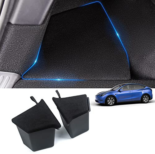 Homesbrand Tesla Model Y 2021-2023 Car Rear Trunk Organizer Storage Box, Left Right Side Storage Bins, Storage Packets Organizer Tray with Carpeted Lip
