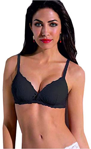 SIELEI 1 Pezzo Reggiseno Donna 2676 Senza Ferretto Push Up in Pizzo - Coppa B, Nero 2B