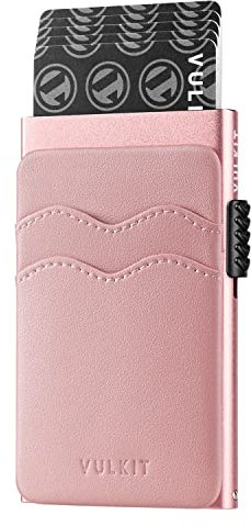 VULKIT Porte Carte de Credit Femme avec Fentes en Cuir Slim Porte Carte Metallique Automatique Porte Carte Bancaire Anti Piratage pour 5-9 Cartes