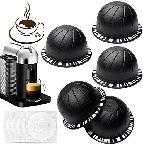 Lot de 5 capsules de café Vertuo réutilisables pour recharge VertuoLine Vertuoline, compatibles avec Nespresso Vertuo 150/230 ml (5 pièces noires (230 ml)