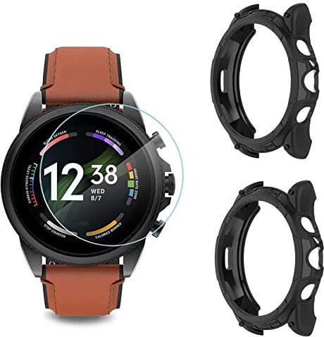 MWOOT Compatible avec Fossil Gen 6 44mm Smartwatch Écran Protecteur 4 Pièces et Coque Protection 2 Pièces, Anti-Rayures Verre Trempé Protége l'écran de Montre, Accessoires de Protection