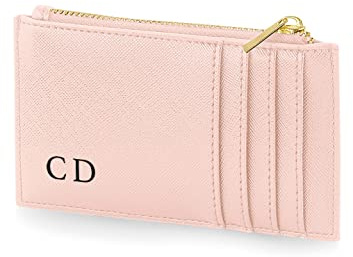Active Film Personalised Card Holder, Initial Coin Purse, Gift for Her (Style 1, Black on Pink)