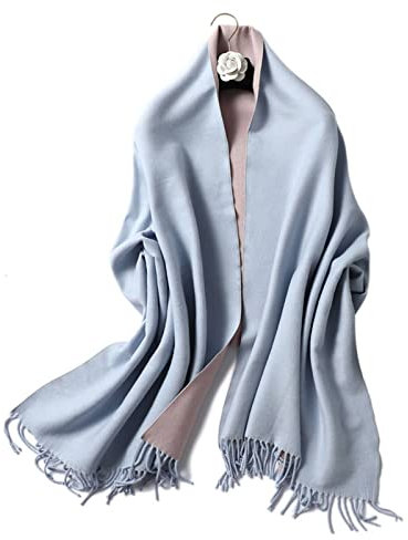 Stfery Winterschal Damen, Schal Frauen Weich Scarf Kunstwolle Hellblaues Rosa Doppelte Einfarbige Quaste Halstuch 200x65CM Warm