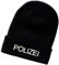 Schnoschi Schwarze Strickmütze mit breitem Umschlag (Beanie Mütze) mit Polizei Bestickt für Herren, Damen, Jugendliche und Kinder