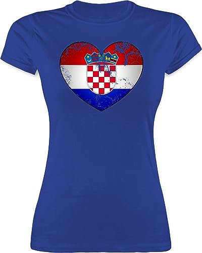 Shirt Damen - Fußball EM WM - Kroatien Croatia - XL - Royalblau - Kroatien-Trikot fußballtrikot Europameisterschaft hrvatski Tshirt Croatian Jersey wm-Shirts Fussball Hrvatska Tshirts 2022