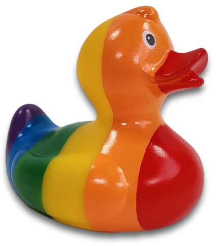 BUSDUGA 4097 Badeente – Regenbogen – Quietscheentchen Badespielzeug 10x10x8,5cm