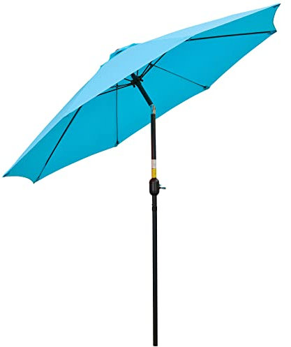 Outsunny 2.6M Patio Parasol Sun Umbrella, Tilt Shade Shelter Canopy with Crank 8 Ribs Aluminium Frame, Blue
