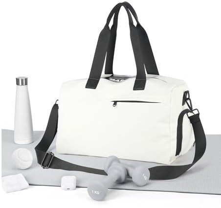 HYC00 Sporttasche Damen Reisetasche Weekender Bag mit Schuhfach Travel Bag Handgepäck Tasche für Flugzeug Sport Duffel Bag Schwimmtasche Trainingstasche Damen Herren Krankenhaustasche,Weiss