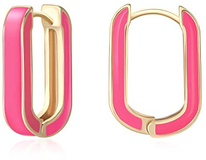 Huggie-Creolen für Frauen 18 Karat vergoldet bunte Emaille-Huggie-Ohrringe kleine hypoallergene niedliche Schmuckgeschenke (Rose Rot)