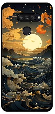 KARTXITAI Hülle Kompatibel mit LG K50S, Stoßfeste Schutzhülle mit Weiche Silikon Bumper Case Handyhülle Anti-Kratzt Leichtes Matt Finish Rückseite - Meer,Mond
