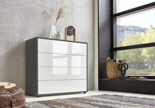 BMG Möbel Schubkastenkommode Mailand 3 Anrichte Sideboard für Schlafzimmer, Wohnzimmer und Garderobe, (Anthrazit/Weiß)