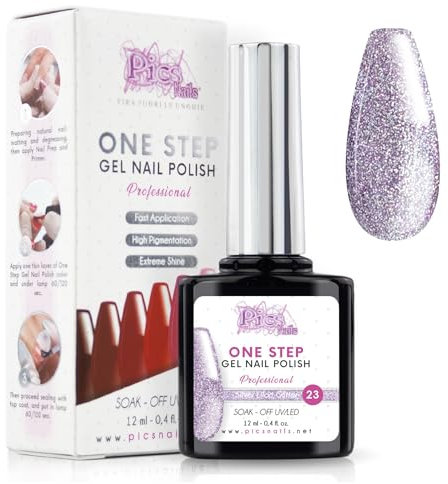 One Step Gellack Nagellack UV/LED One Step 12 ml - Silberner Glitzer - Einzigartiger Glänzender Silbereffekt Für Nägel Mit oder Ohne Basis und Top Coat