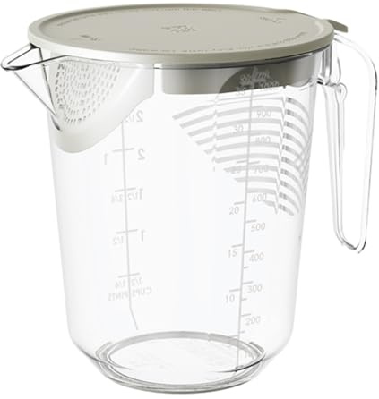 Wezalget Tasse à mesurer Liquide | 1L Pichet doseur gradué Liquide Tasse à mesurer de Cuisine avec plaques filtrante, Bec verseur en Forme de Bec d' et Couvercle | pour la Cuisine, la pâtisserie