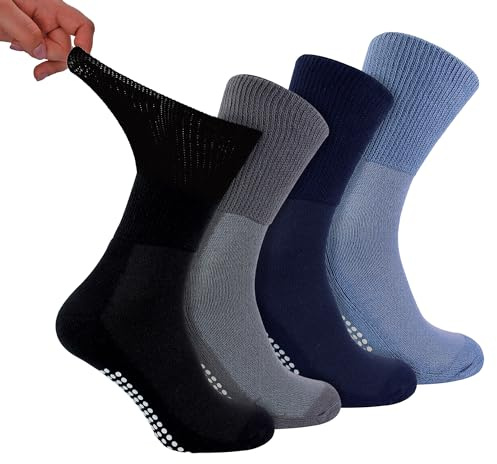 Dr.Socks 4 Paar Bambus Diabetikersocken Extra Weit Socken Ohne Gummi und Naht mit Noppen | Stoppersocken für Diabetiker