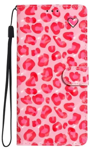 Lederhülle für Huawei P30 Hülle Schutzhülle Wallet Handyhülle Leder Tasche Kartensteckplätzen Stoßfest Schutzhülle Klapphülle für Huawei P30,Rosa Leopard