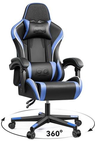 OneGame Gaming Sthul, Ergonomischer Computer Gamer Chair Bürostuhl höhenverstellbar Drehstuhl mit Verstellbare hohe Rückenlehne Lendenkissen 150KG, Blau