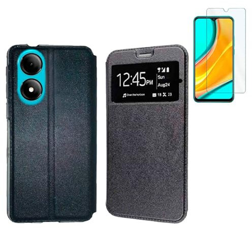TODOBARATO 24HORAS Funda para ZTE Blade A33s (6.3) Negra Libro Ventana + Protector de Pantalla Cristal Templado 9H