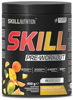 SKILL Nutrition Pre-Workout Tropical Punch | No-Crash Fokus & Energie | Xtenergy, TheaGreen, Vitacholine, Astragin | Mit Citrullin & Beta-Alanin | Vegan | Trainingsbooster & Performance