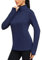 Terecey Wandershirt Laufshirt Damen Langarm Sport T-Shirts Leicht 1/4 Reißverschluss Funktionsshirt Atmungsaktiv UPF 50+ UV Tshirt mit Daumenloch fur Outdoor Tennis Golf, Navy Blau XL