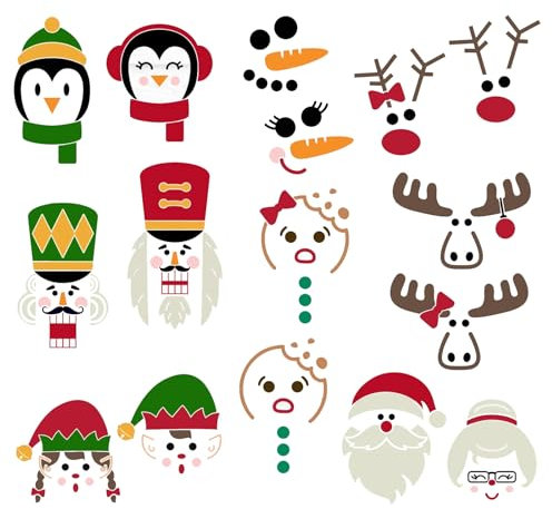 iMagitek 16 Stück Weihnachtsgesichter Aufkleber Weihnachtsmann Gesichter Nussknacker Gesichter Elfengesichter Nordpolgesichter Rentier Gesichter Aufkleber Weihnachten DIY Handwerk Aufkleber Fenster