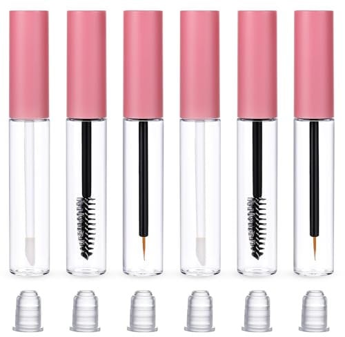 Wimpernbürste Lippenpinsel, 6 Stück 10 ml Leere Mascara Tube Wimpernbürstchen Wimpernbürste mit Behälter Rosa Nachfüllbare Mascara-Flasche Mascara für Wimpern Färben Wimpernserum Augenbrauen Serum