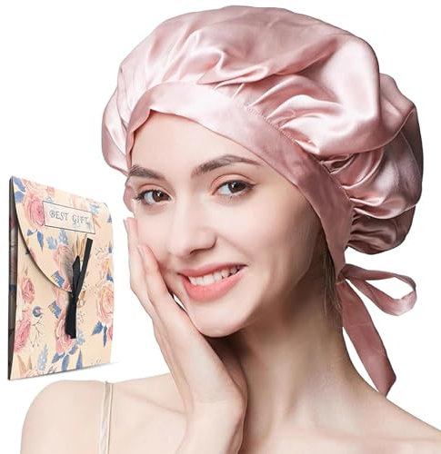 Waymaytecy Cuffia da Donna in Seta di Gelso, Cofano con Elastico Regolabile, Berretto da Notte Raso Antiscivolo, Traspirante per Cura dei Capelli, Cappello da Notte (Rosa)