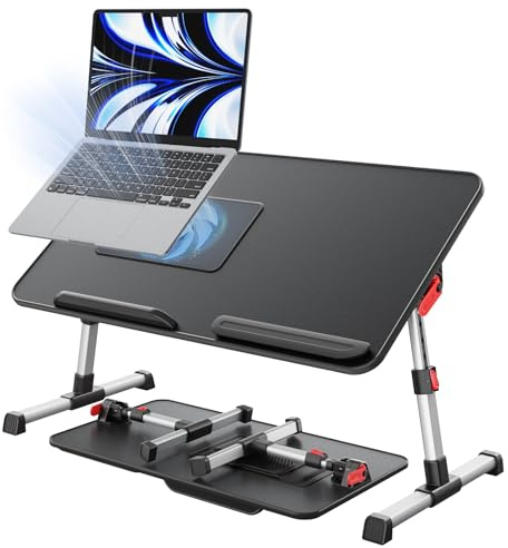 Bureau d'ordinateur portable pour lit avec ventilateur de refroidissement, SAIJI réglable en hauteur et en angle, plateau pour ordinateur portable, table légère et pliable pour canapé, chaise, bureau
