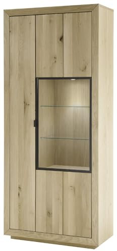 FURNARO Denver Vitrine mit 2 Türen Links angeschlagen Wildeiche teilmassiv Bianco geölt modern komplett montiert BHT 90x205x40 cm