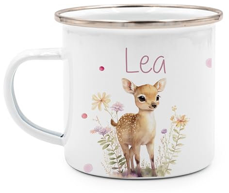 Kidsmood - Emaille Tasse Personalisiert mit Namen- Robuste Kinder Tasse für Camping & Alltag - BPA-frei, Spülmaschinenfest, Kinder Becher als Geschenke zur taufe, zur Geburt oder für Weihnachten