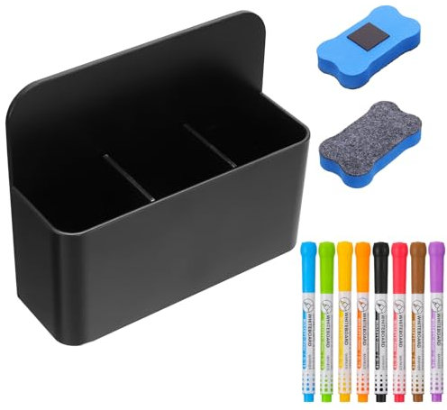 Candcamp Whiteboard Pens Set, 8 Markers Erasable with 2 Eraser and 1 Magnetic Pen Holder, Dry Wipe Pens for Whiteboard Coloured Board Markers Pen for School Home Office