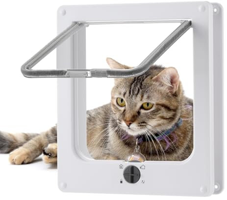 Roxanex Cat Door Large 19.5cm x 18cm Flap Easy to Fit, 4 Way Locking with Magnet Safety Pet Door, Weatherproof Cat Flap for Interior Exterior Wood UPVC Door Wall, White