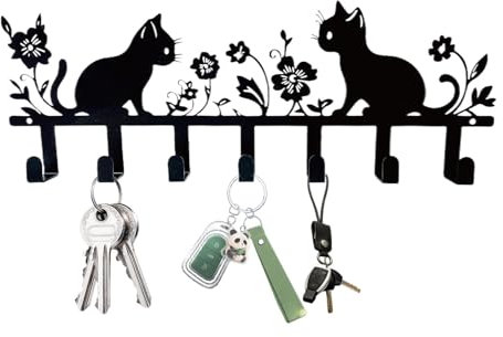 Blacks Cats Schlüsselhalter, Katzenblumen-Handtuchhaken, Eisen-Schlüsselhaken, Mantel-Handtuchhalter, Wand-dekorativer Haken, Eingangstürhaken, schwarze Katzen, Schlüsselhalter mit