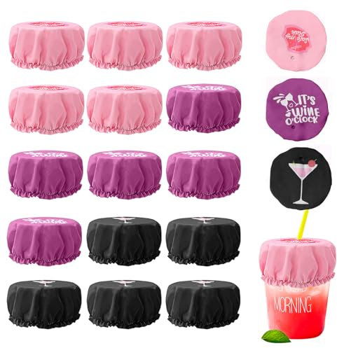15 Piece Drink Cover Scrunchies, Elastic Fabric Class Cup Drink Covers, Anti Spike Drink Cover with Straw Hole, Reusable Drink Covers, Band Cup Cover for Drinks Protector Fits Most Cups (Mixed Color)