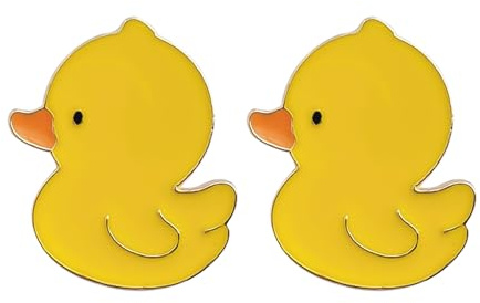 Nereds 2 Stück niedliche gelbe Ente Emaille Pin Cartoon Tier Ente Emaille Legierung Brosche Abzeichen für Kleidung Taschen Hüte Dekorationen Mädchen Jungen Frauen Geschenk, Einheitsgröße, Metall