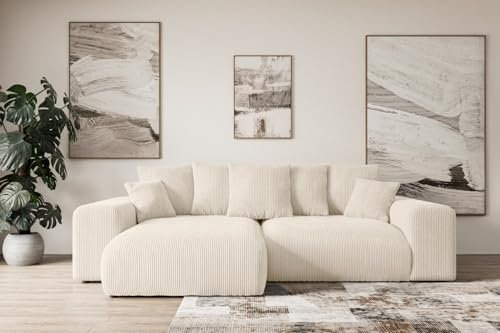 ALTDECOR Ecksofa mit Schlaffunktion und Bettkasten Corner Sofa Eckcouch Couch L-Form universal, Links/rechts angeordnet Schlafcouch Ausziehbar Wohnlandschaft Eskar-L -256x165x84cm Beige