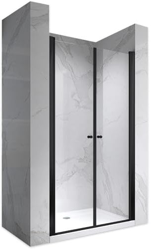 GINA-BLACK Porte de douche H.180 cm, largeur réglable 88 à 92 cm, verre transparent 6 mm, anticalcaire, profilés alu noir