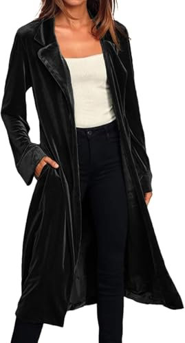 Frauenmode Langarm Velvet Windcoat Strickjacke mit großen Frauen, schwarz, XL