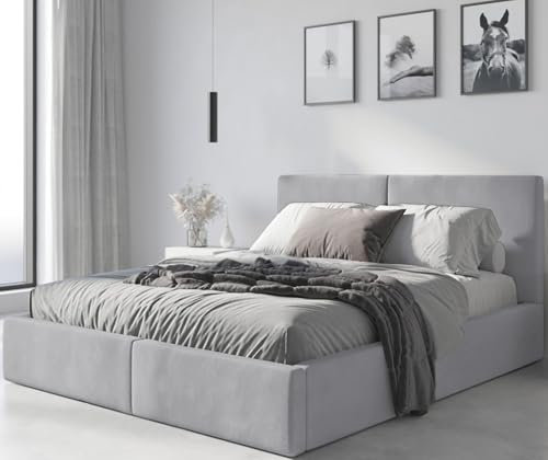 Interbeds Polsterbett Bett Doppelbett mit Stauraum mit Lattenrost Bettkasten Boxspringbett hydrophob gepolsterter Bettrahmen (hellgrau, 180x200)