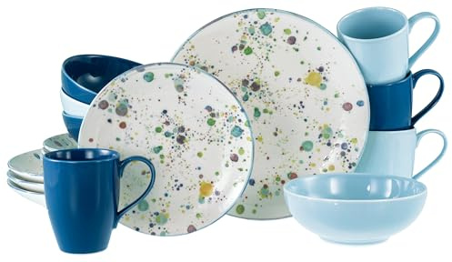CreaTable, 24387, Serie Candy Drops Mix, 16-teiliges Geschirrset für 4 Personen, Kombiservice aus Steinzeug, spülmaschinen- und mikrowellengeeignet, Qualitätsproduktion