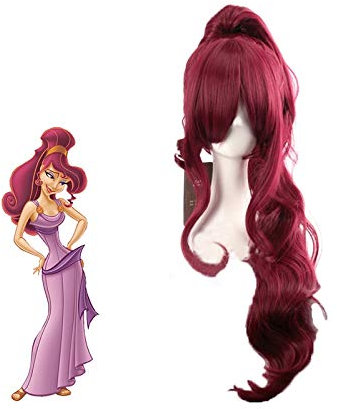 XFZJCHAP Prinzessin Megara Cosplay Kostüm Herkules Meg Langer Rotwein synthetischer Haare für Erwachsene C312