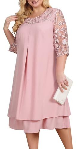 Abendkleider Elegant Für Hochzeit Große Größen Kleid Hochzeitsgast Damen Sommer Midi Festliche Kleider Für Mollige Frauen Ballkleid mit Ärmel Spitze Abschlusskleider A Linie Partykleid