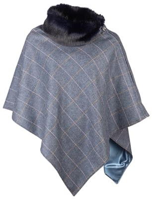 Rydale Ladies Tweed Poncho Womens British Made Wool Ponchos Cape Shawl Country (UK, Alpha, One Size, Regular, Regular, Dark Blue Tweed)