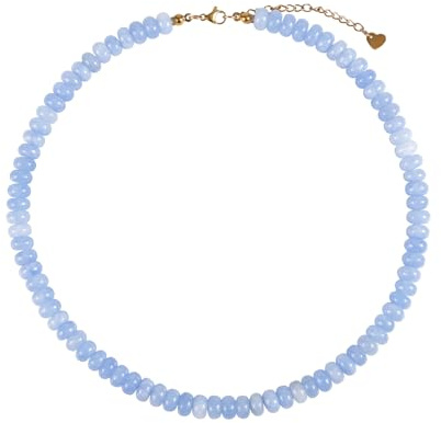 Mikovivi Natural Stone Blue Bead Necklace for Women | Beaded Necklaces Bohemian Beach Jewelry Stylish & Adjustable Natural Stone Bead Decoration for Mother Wife Women