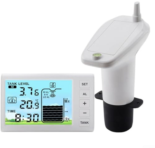 ZMdooreasy TS-FT005 Water Tank Level Indicator with Wireless 100m Range, 4.3-Inch Screen for Level and Temperature Readings Low Water Level Alarm Device