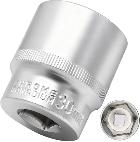DAKCOS Douille 30 mm 1/2 douille 6 pans, CR-V, finition chromée mate
