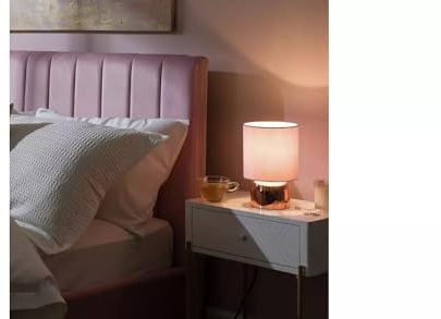 Modern Touch Table Lamp Set, Steel Construction, 25cm Height, Bedside Lighting, Pair of 2 (Rose Gold & Blush Pink)